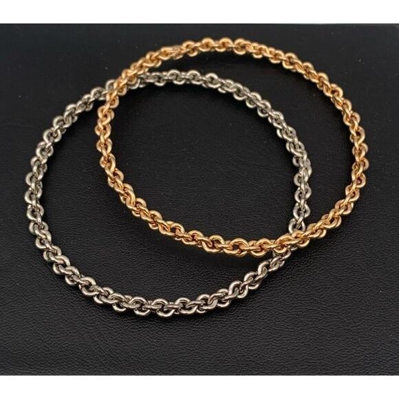 Lot Os 2 Twisted Stiff Chain Link Bangle Bracelets 1 Silver Tone 1 Gold Tone - Picture 2 of 4